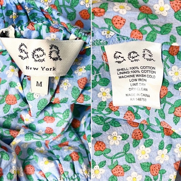 (Sold) SEA Liberty Strawberry Floral Puff Sleeve Smocked Tie Back Tiered Ruffle - Picture 12 of 13